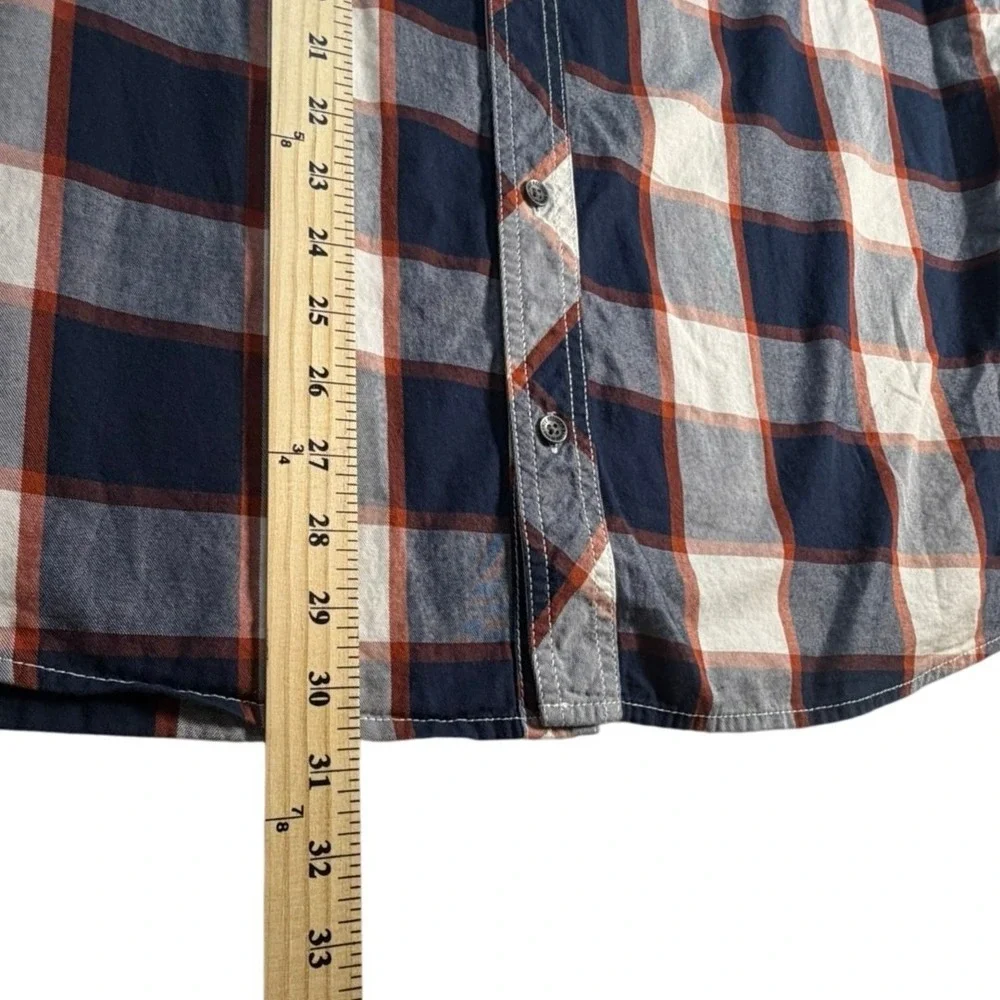 True Religion Cotton Flannel Shirt Mens 2XL Blue Orange Western Horseshoe Pocket